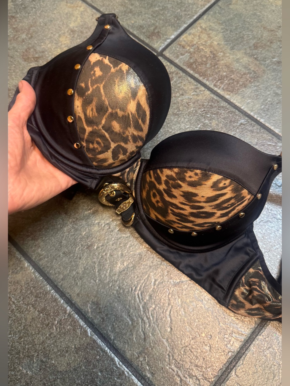 Leopard Honey Birdette Bra with Gold Hardware 34DD (E)
